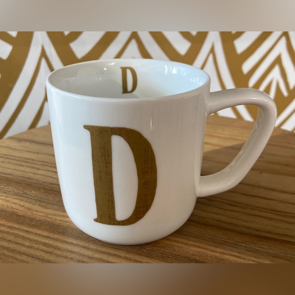 C.R. Gibson D Monogram Coffee Mug Minimalist Gold Christmas Gift